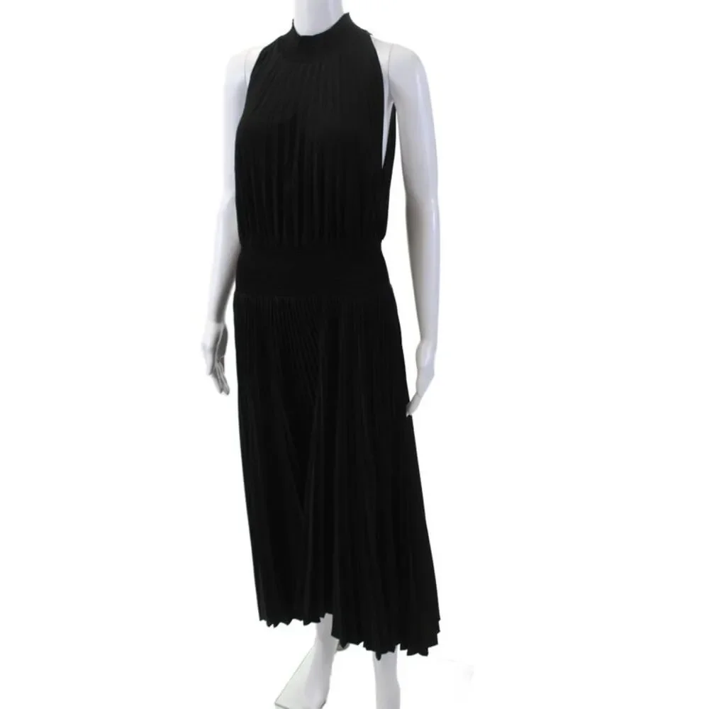ALC Womens Sleeveless Mock Neck Pleated Midi Shift Dress Black Size 12_2